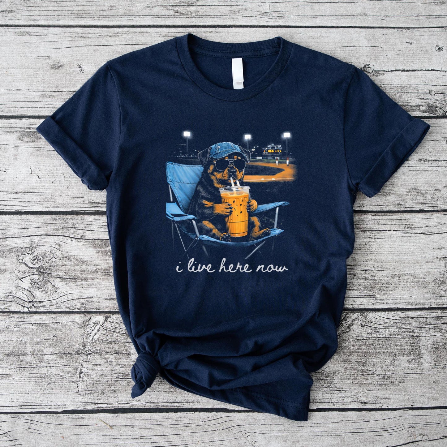 Funny Rottweiler Ballfield Baseball Field I Live Here Now T-Shirt