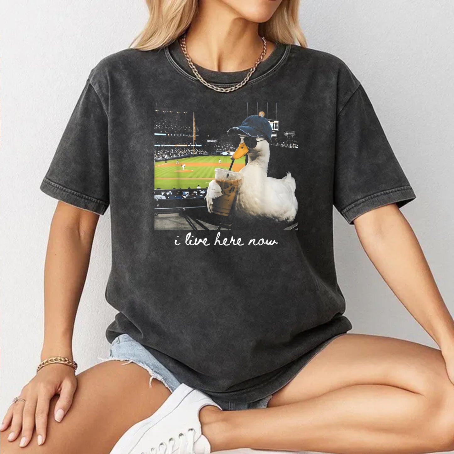 Funny Goose Ballfield Baseball Field I Live Here Now T-Shirt