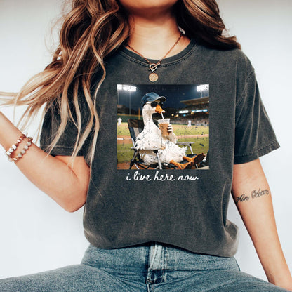Funny Goose Ballfield Baseball Field I Live Here Now T-Shirt v1