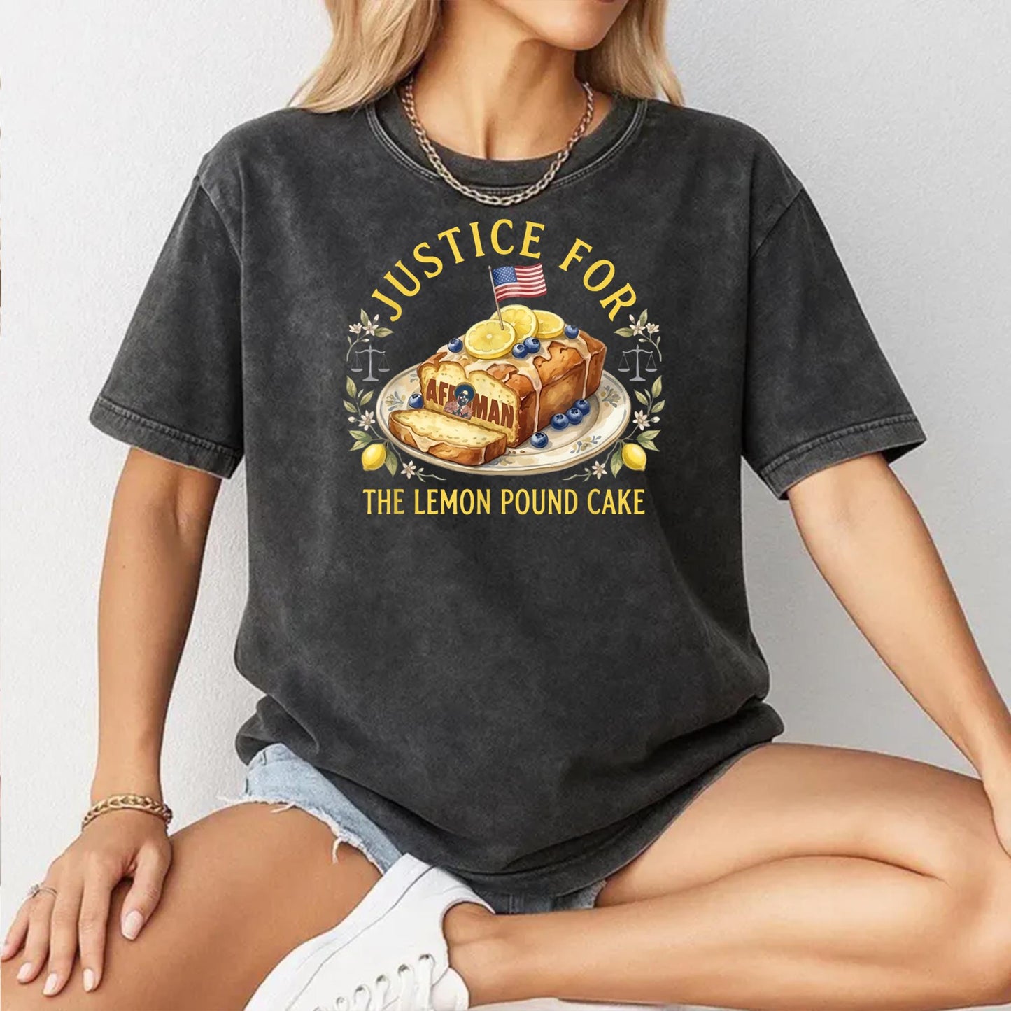 Funny Justice for Lemon Pound Cake Afroman US Flag Trendy T-Shirt