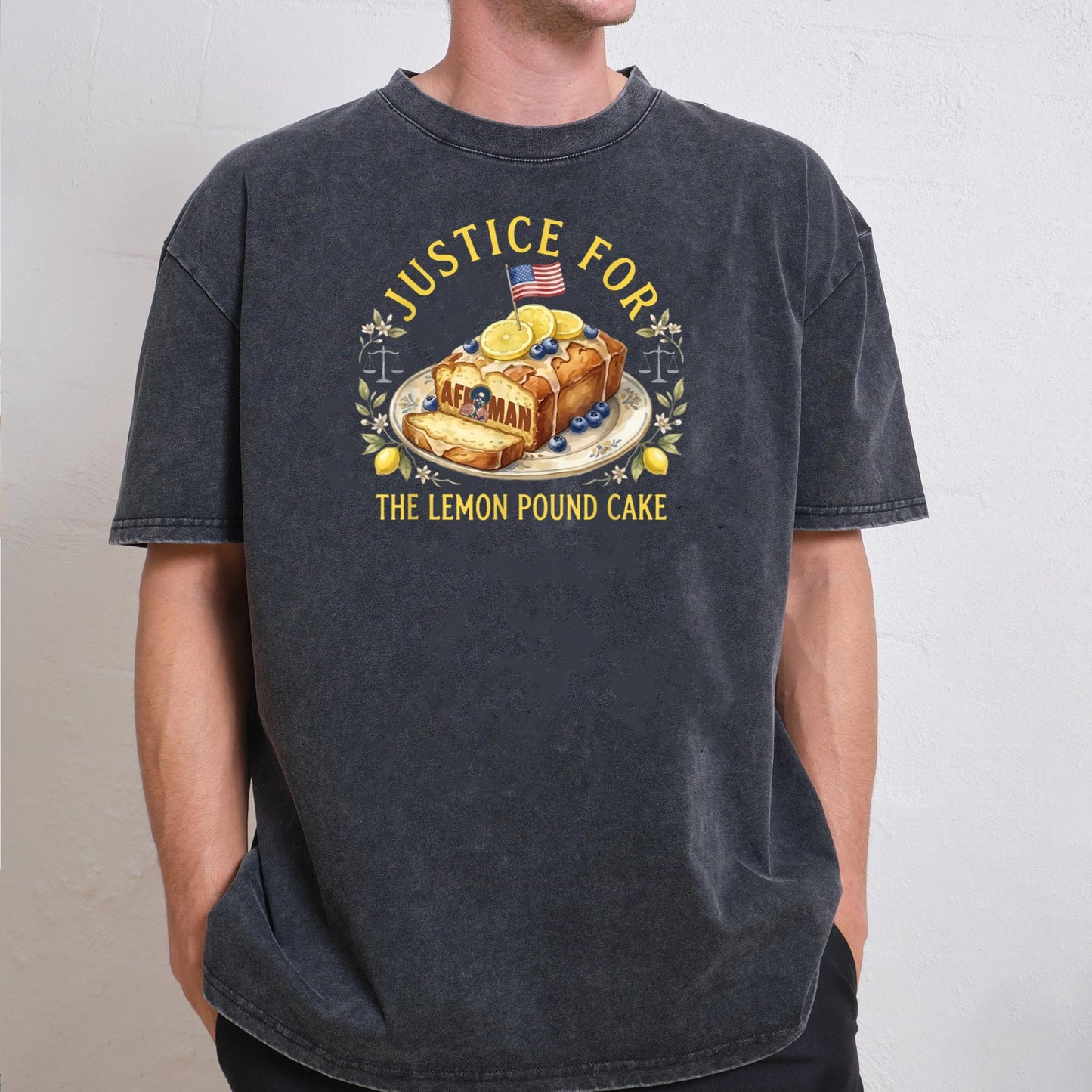 Funny Justice for Lemon Pound Cake Afroman US Flag Trendy T-Shirt