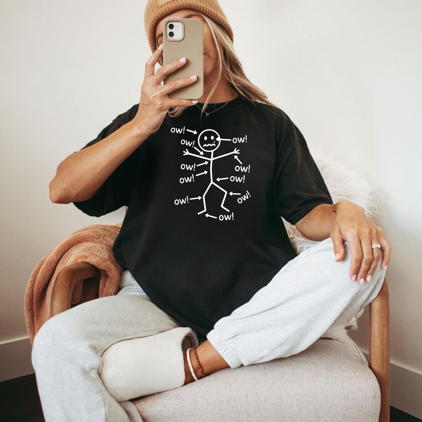 Funny Ow Ow Ow Ow Saying Body Pain Character Humor Sarcastic T-Shirt