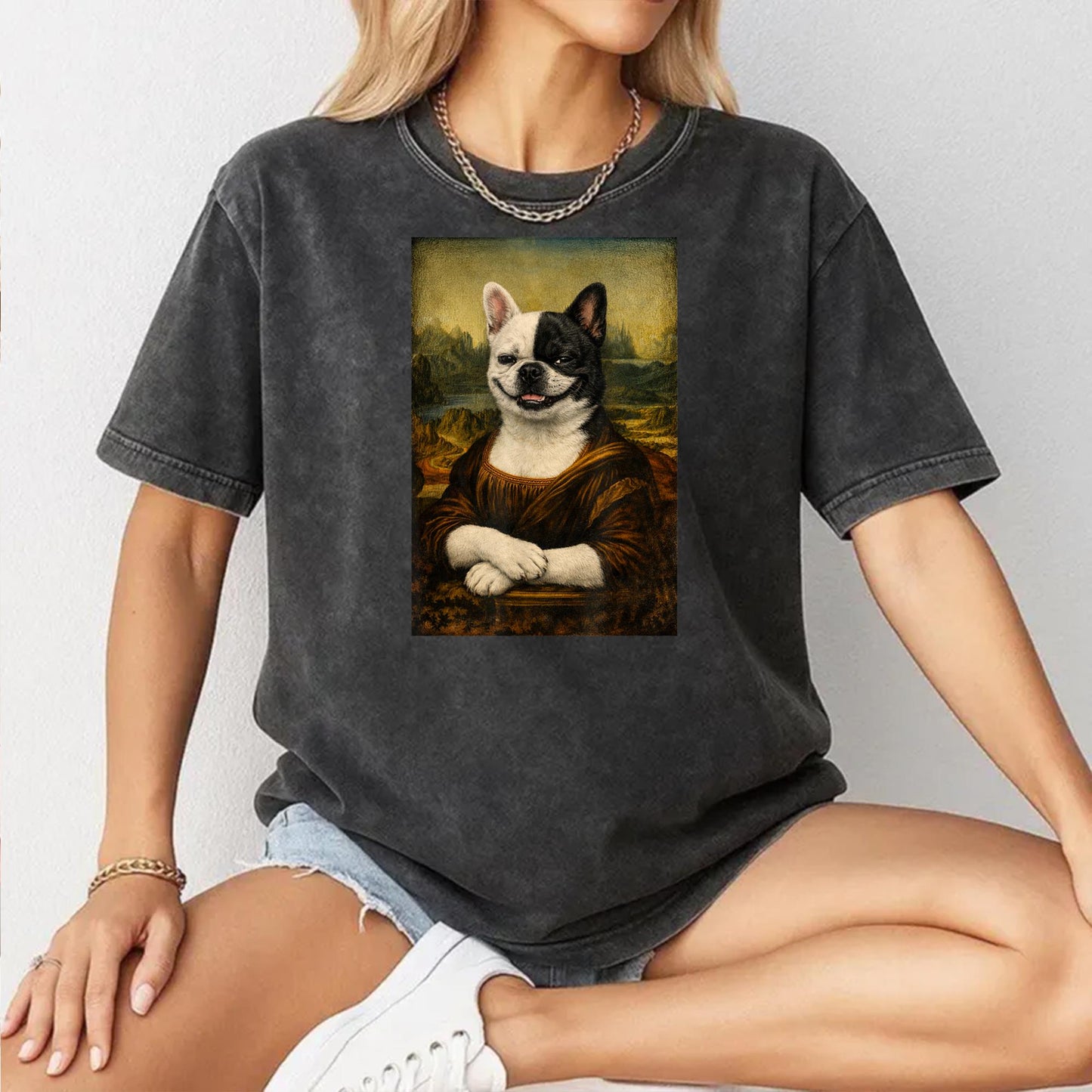 Funny Renaissance French Bulldog Painting Parody Mom Dad T-Shirt