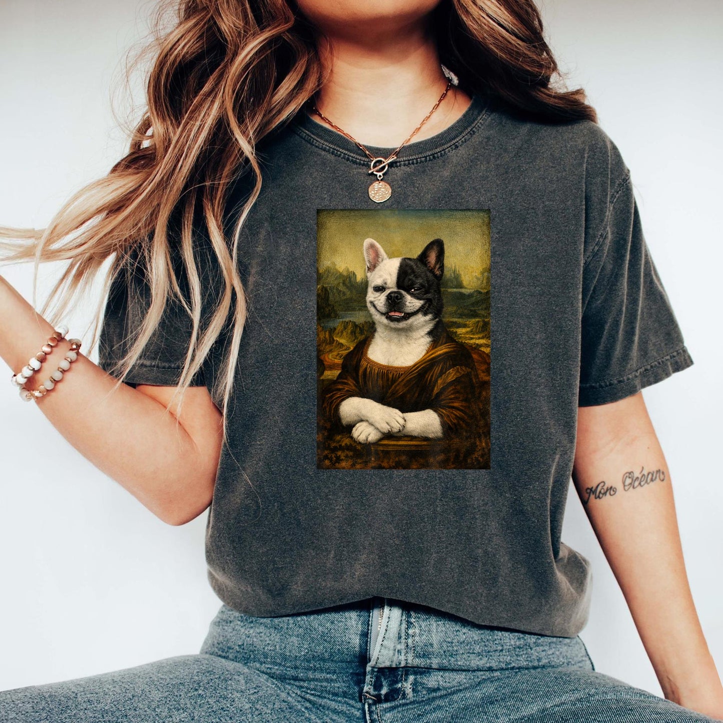 Funny Renaissance French Bulldog Painting Parody Mom Dad T-Shirt