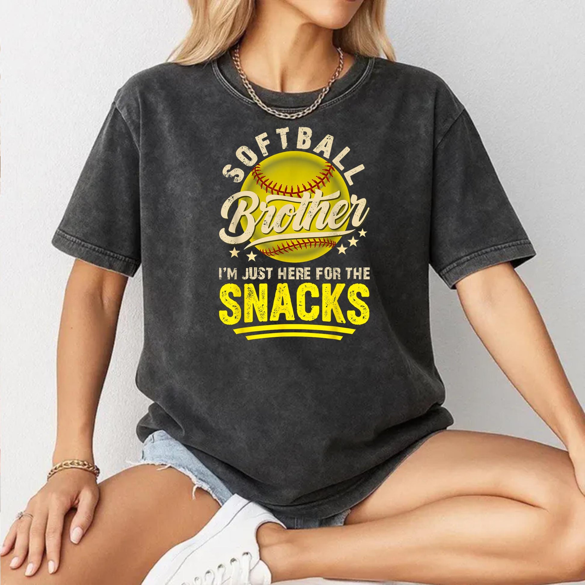 Funny Retro Softball Brother I'm Just Here for The Snacks T-Shirt
