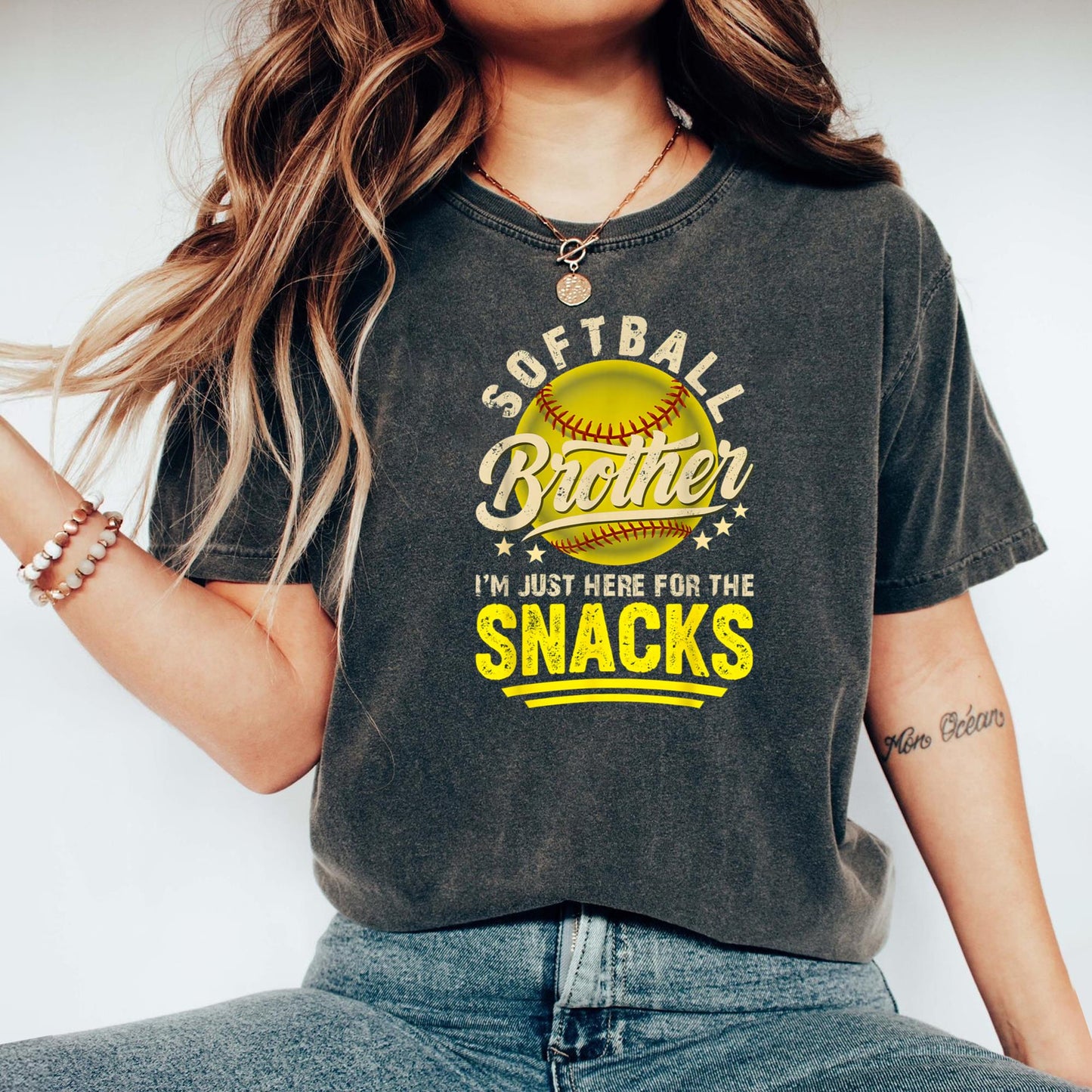 Funny Retro Softball Brother I'm Just Here for The Snacks T-Shirt