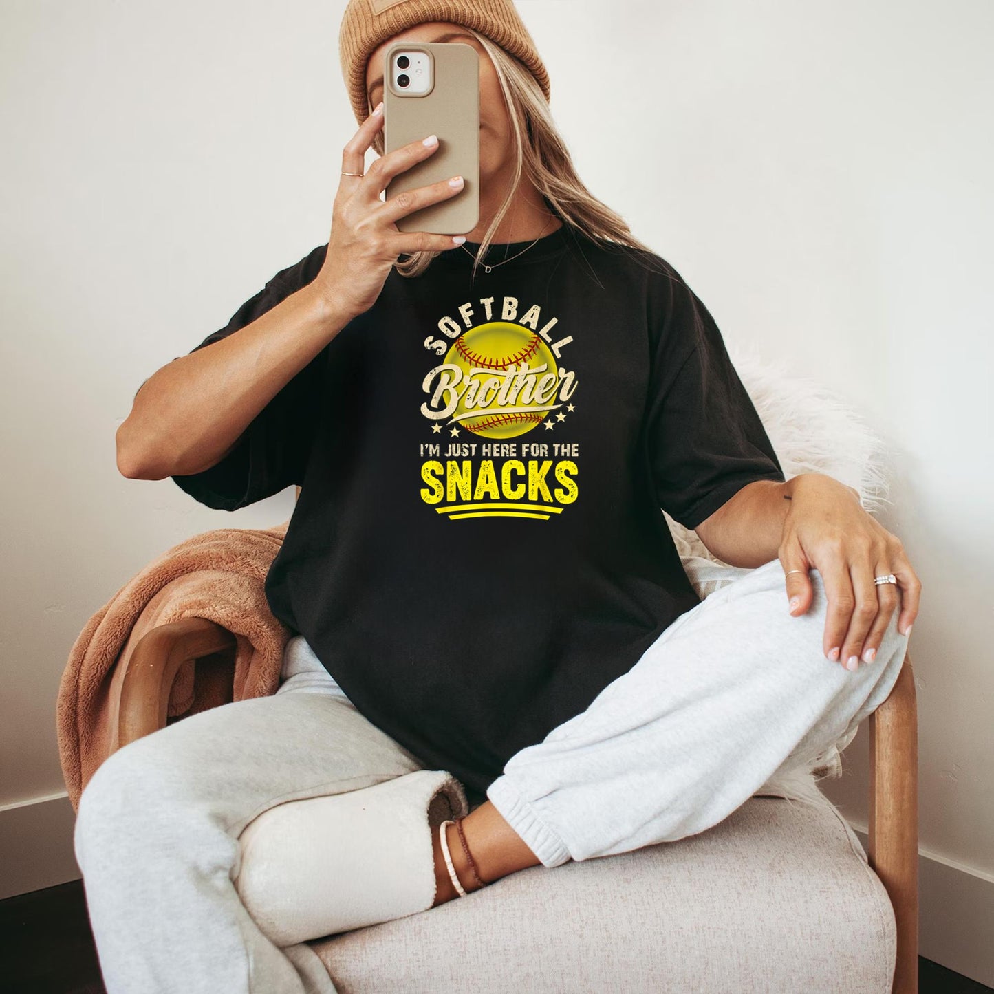 Funny Retro Softball Brother I'm Just Here for The Snacks T-Shirt