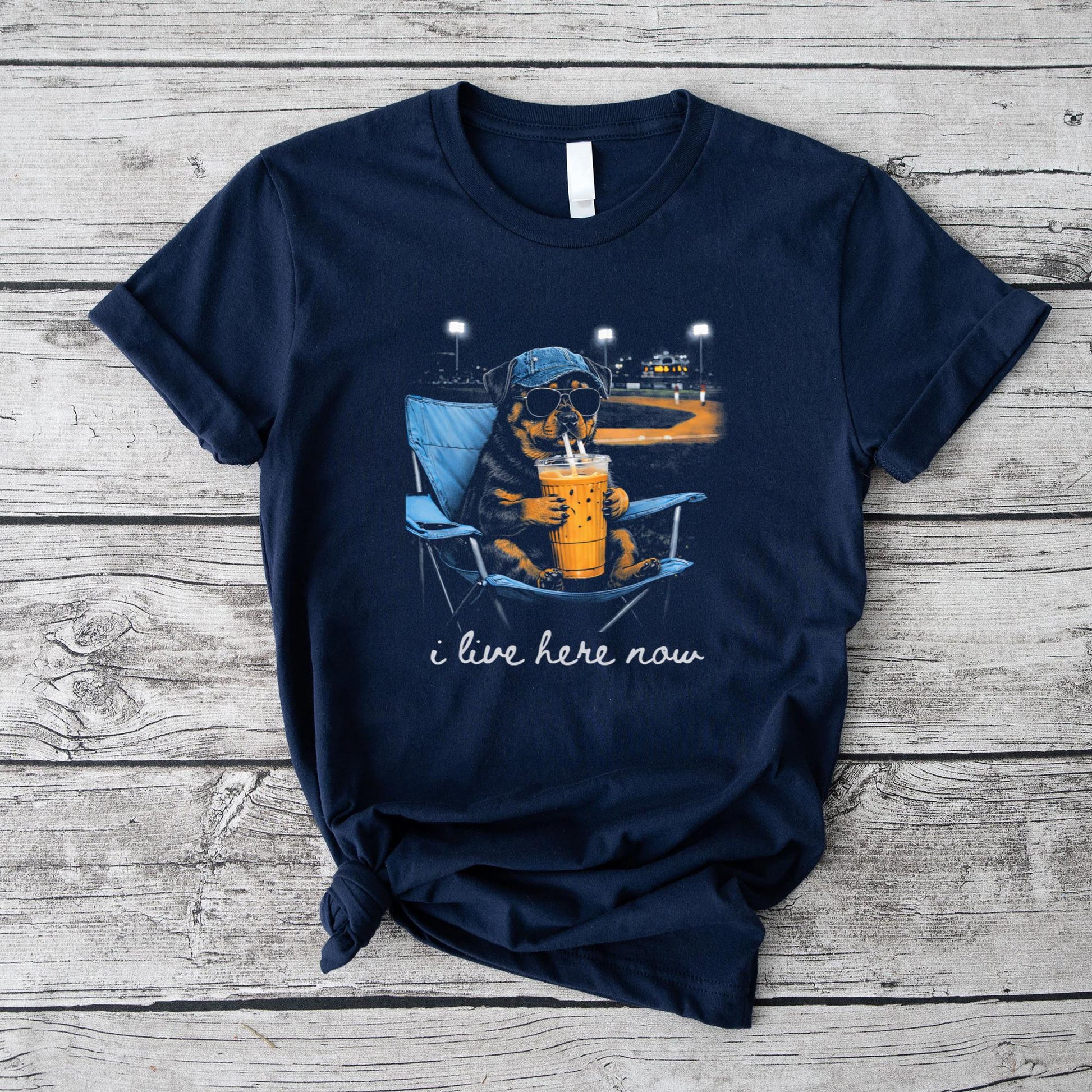 Funny Rottweiler Ballfield Baseball Field I Live Here Now T-Shirt